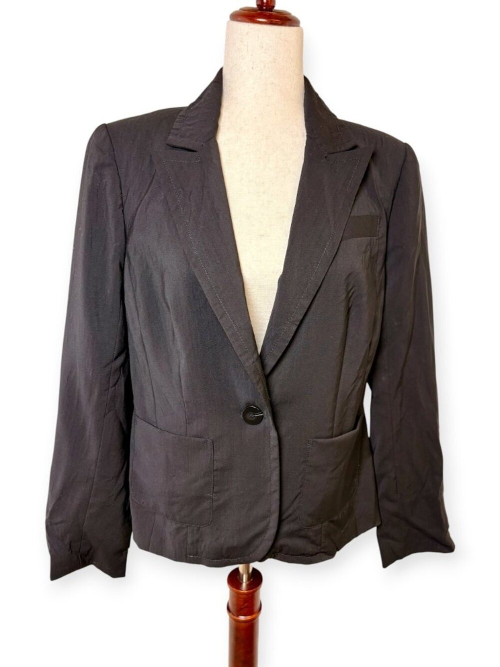 Trina Turk Black 100% Wool One Button Tailored Blazer Jacket Classic Size 10